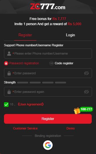 ZC 777 Register-Login