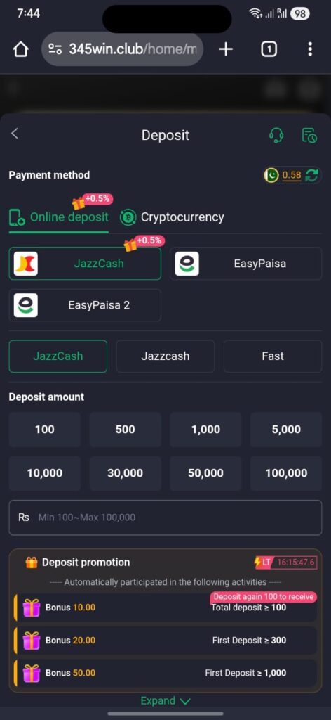 345 Win Deposit Pakistan