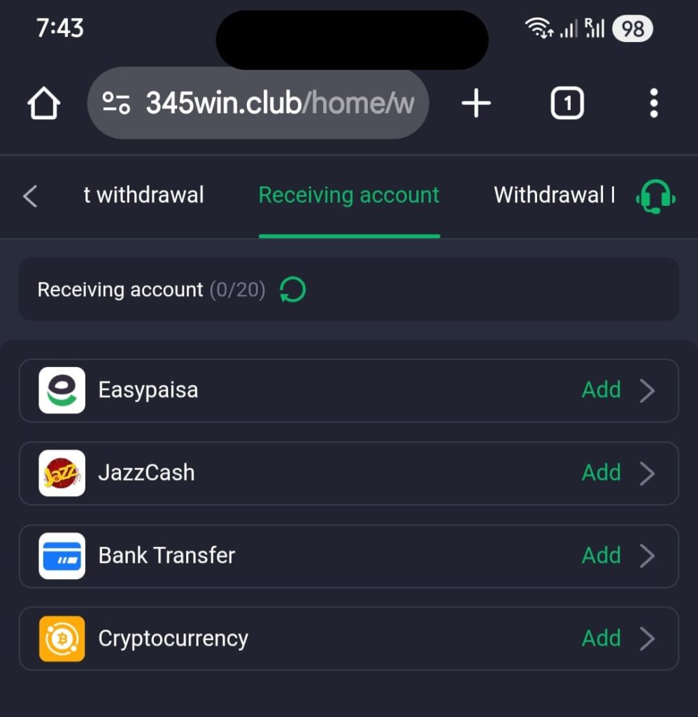 345 Win Withdraw Money