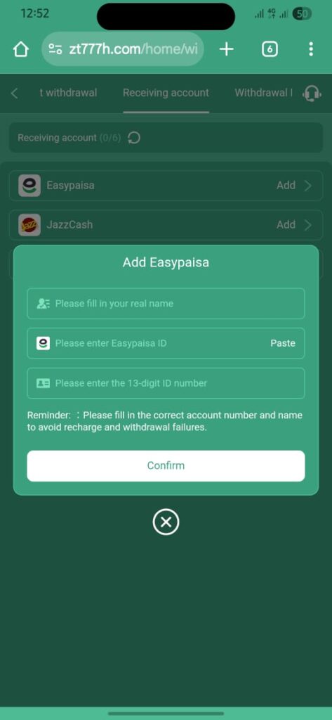 ZT 777 Withdraw Pakistan