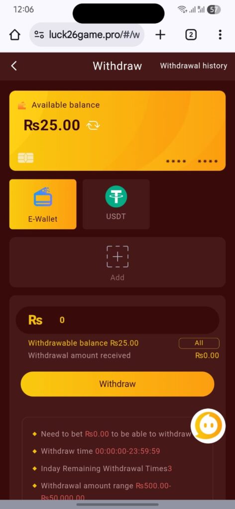 Luck26 Withdraw Money