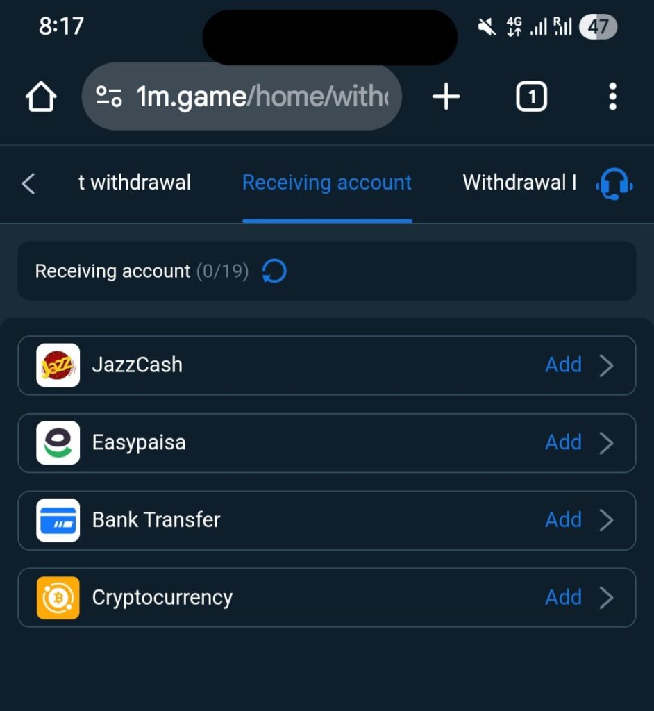 1MGame Withdraw Money