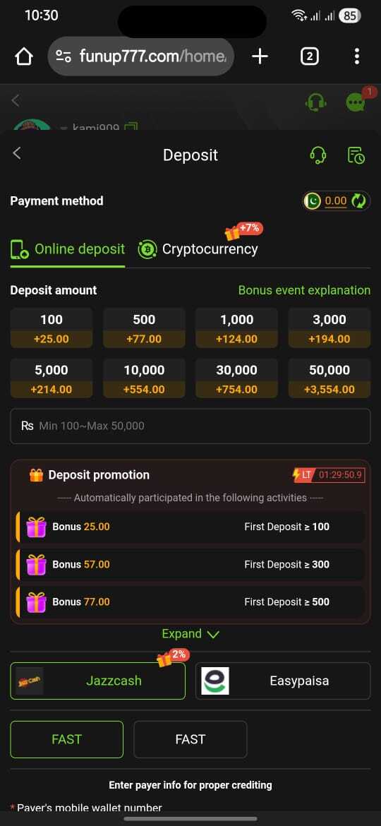 Funup777 Deposit Pakistan