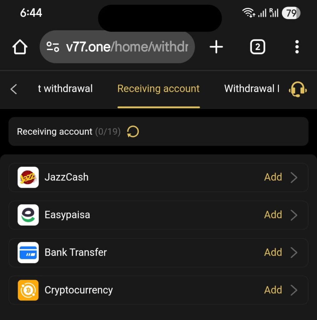 V77 Withdraw Pakistan